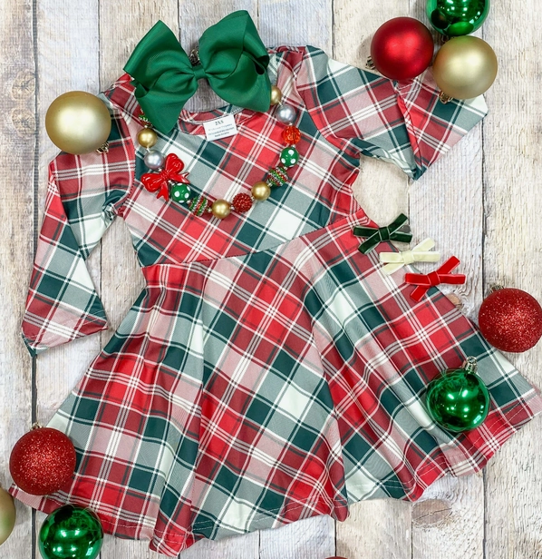 Christmas Perfection Plaid Twirl Dress