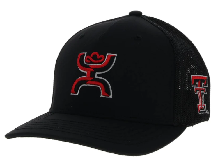 Hooey TEXAS TECH UNIVERSITY FLEXFIT HAT BLACK/WHITE W/ RED & WHITE HOOEY LOGO