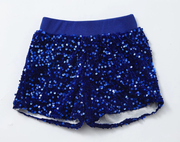 Girls Blue Sequin Shorts with Lining