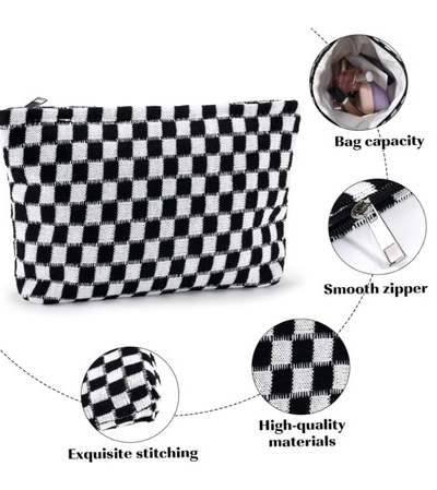CHECKERED COSMETIC MAKEUP POUCH CLUTCH BAG