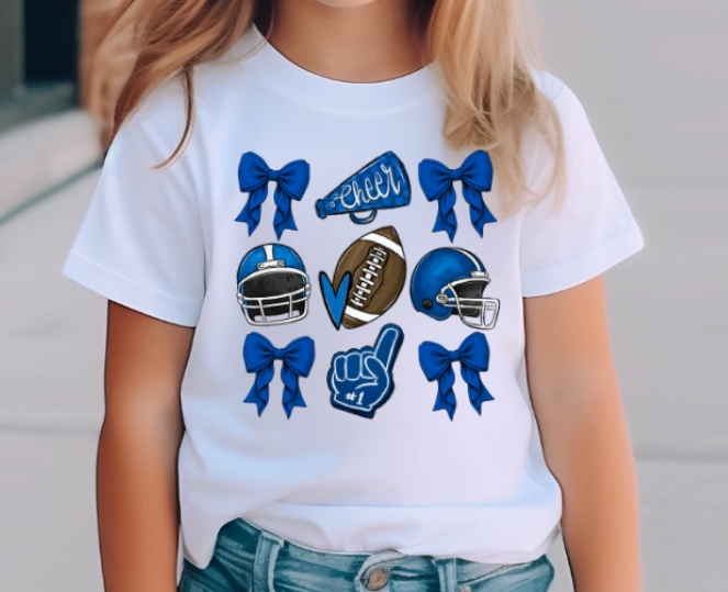 Football and Bows Kids Game Day T Shirt