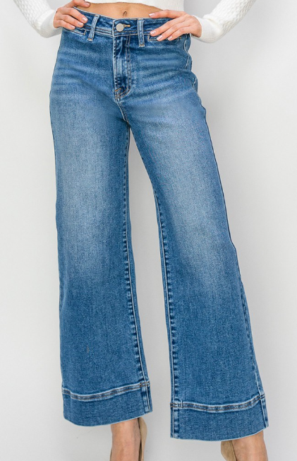 Risen Medium High Rise Wide Leg Jeans