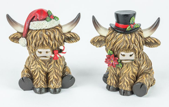 Christmas Highland Cow Tabletop 2 Asst
