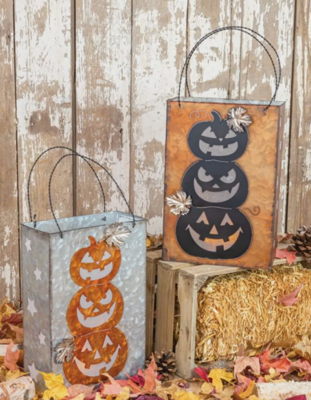 Stack Pumpkin Metal Bag with Lights