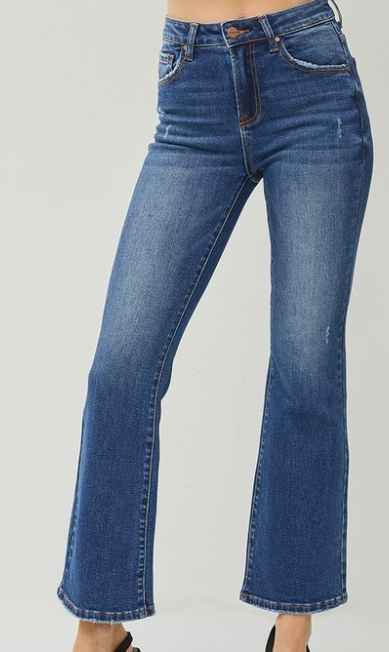 Risen - High Rise Ankle Flare Jeans - Dark