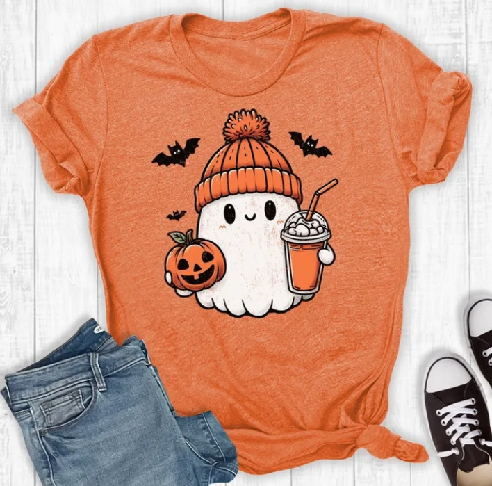 Halloween Ghost with Coffee Graphic Tshirts