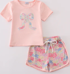 Pink Floral Bow Applique set