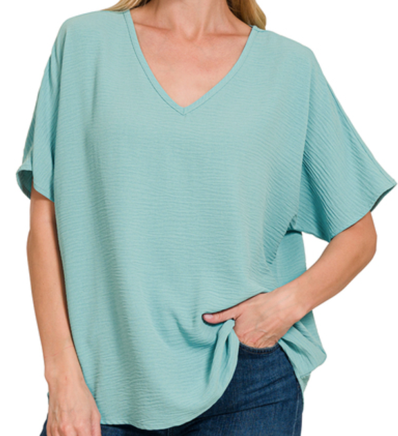 Woven Airflow V-neck Short Sleeve Top