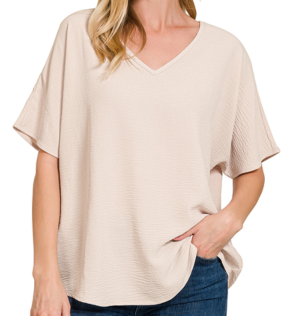 Woven Airflow V-neck Short Sleeve Top