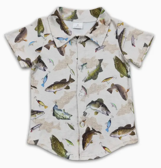 Fish Short Sleeves Kids Boy Button Up Shirt