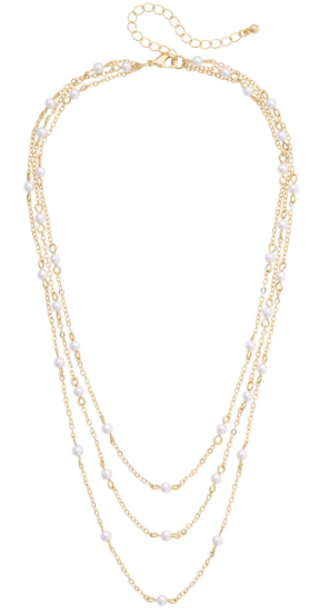 Florence Pearl Drip Layered Necklace in Shiny Gold