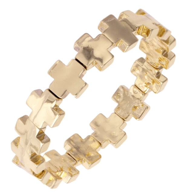 Edith Square Cross Stretch Bracelet in Shiny Gold