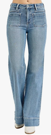Risen High Rise Flare Patch Pocket Jeans