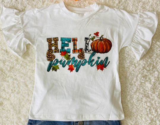 Hello Pumpkin Ruffle Short Sleeve Top