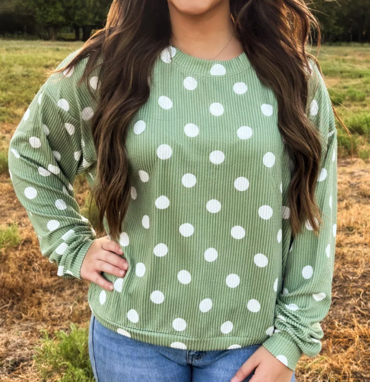 Dotty Darling Sweater Top - Sage Green