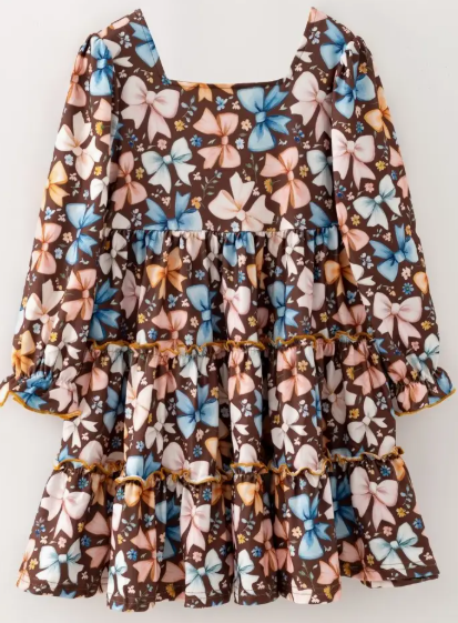 Bow Print Ruffle Tiered Dress