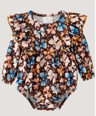 Baby Girl Bow Print Ruffle Bubble Romper