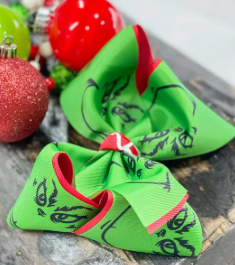 Mean Green Face XL Double Ribbon Bow