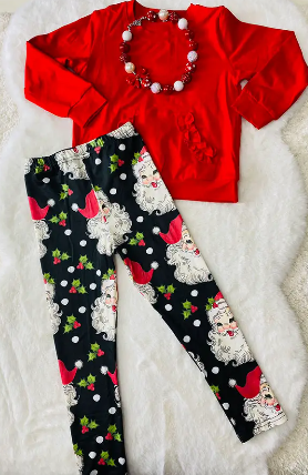 Red Pocket Top Christmas Legging Girls Sets