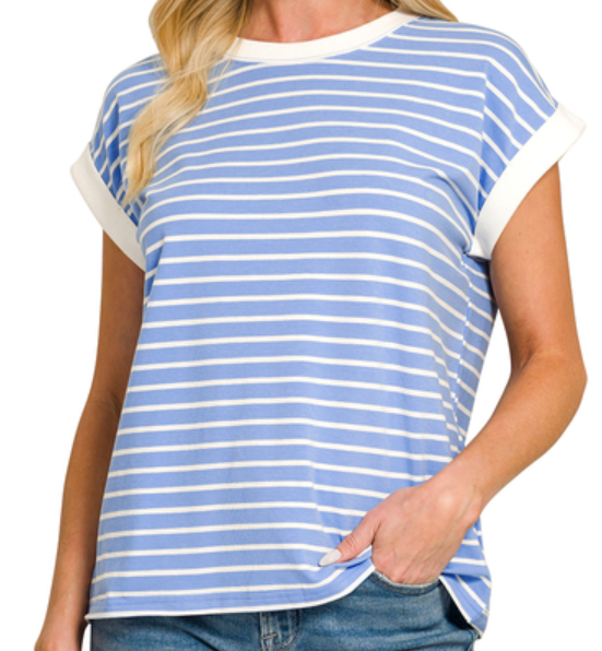 Stripe Contrast Trim Top