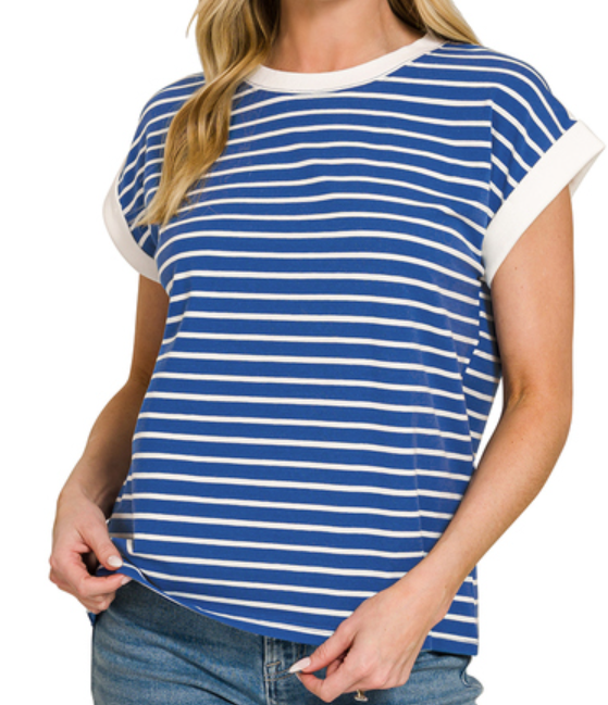 Stripe Contrast Trim Top