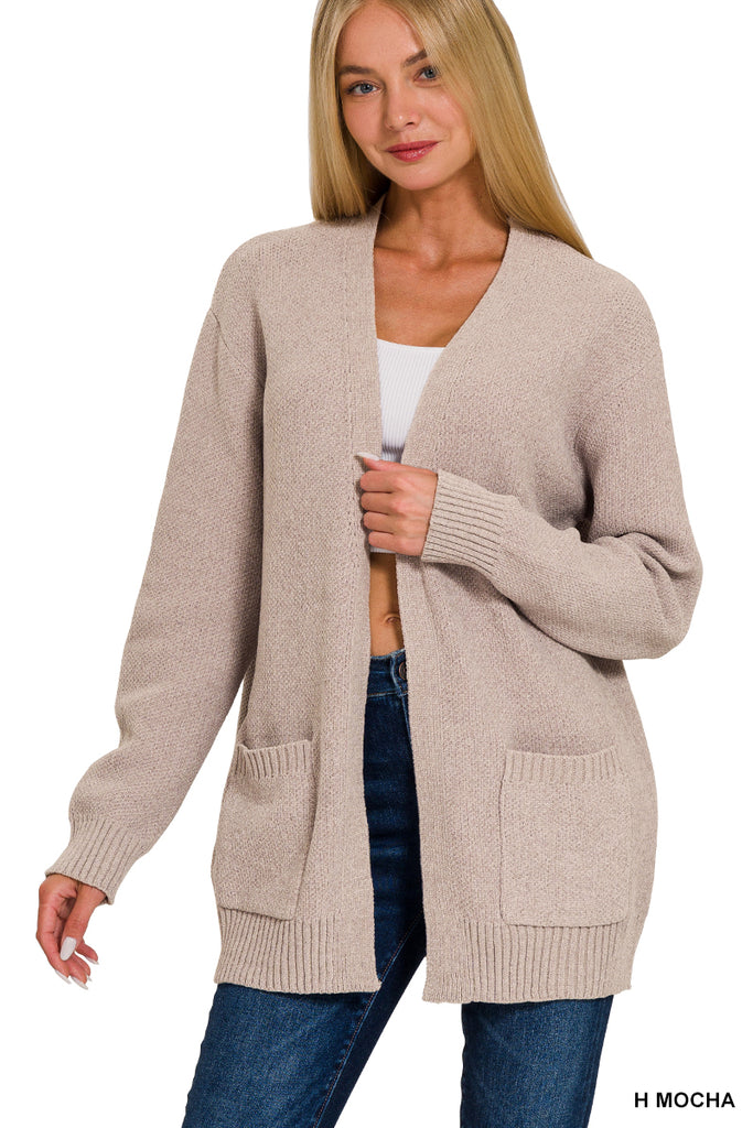 Mélange Open Front Sweater Cardigan - Mocha