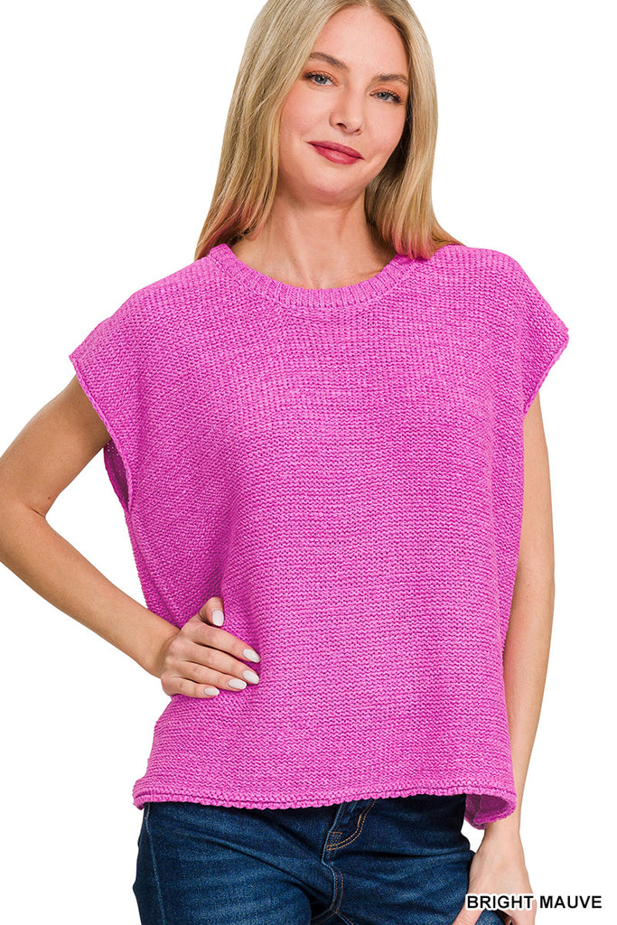 Oversized Crew Neck Sweater Vest - Bright Mauve