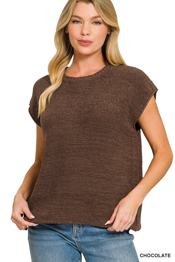 Oversized Crew Neck Sweater Vest - Chocolate