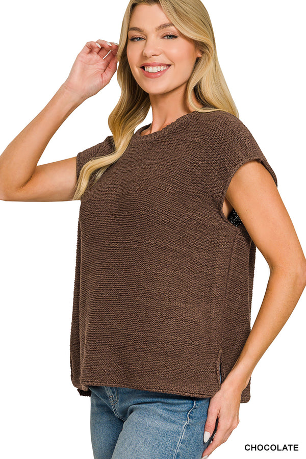 Oversized Crew Neck Sweater Vest - Chocolate