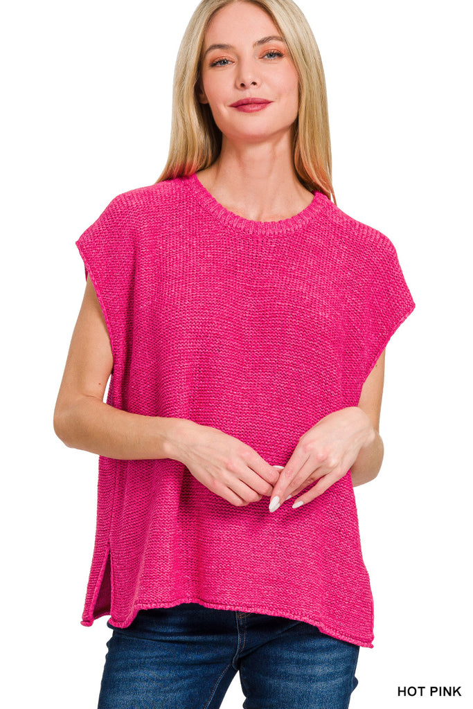 Oversized Crew Neck Sweater Vest - Hot Pink