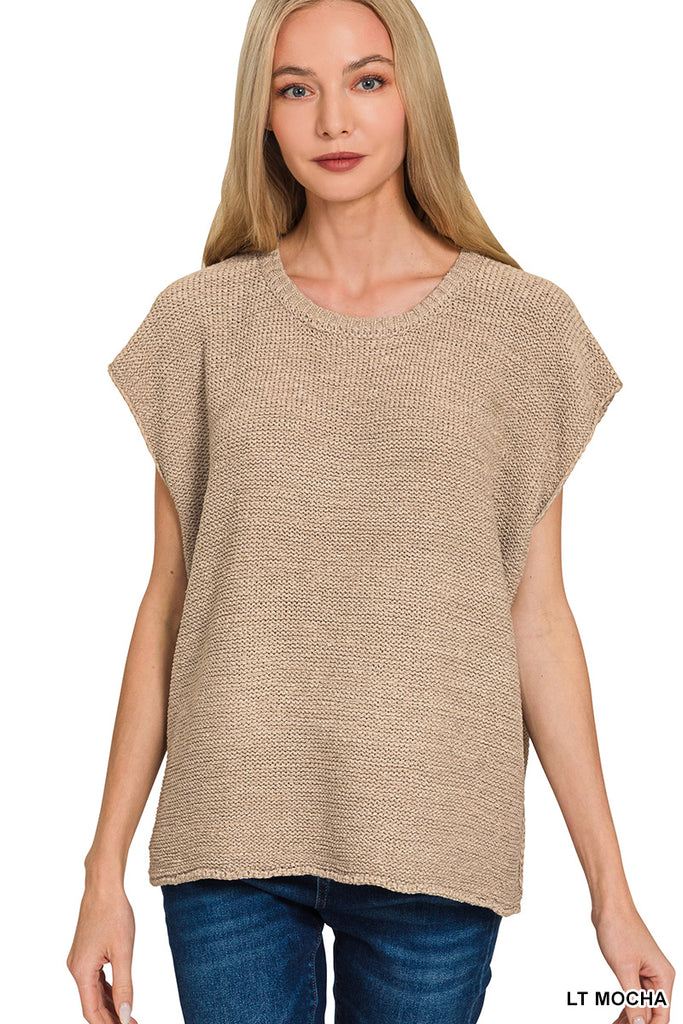 Oversized Crew Neck Sweater Vest - Mocha
