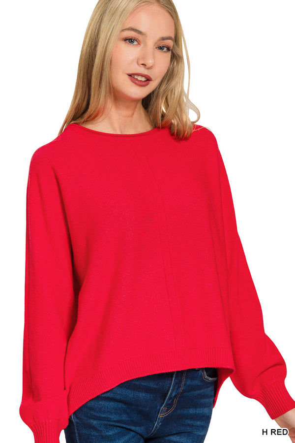 Viscose Front Seam Round Neck Sweater -  Heather Red
