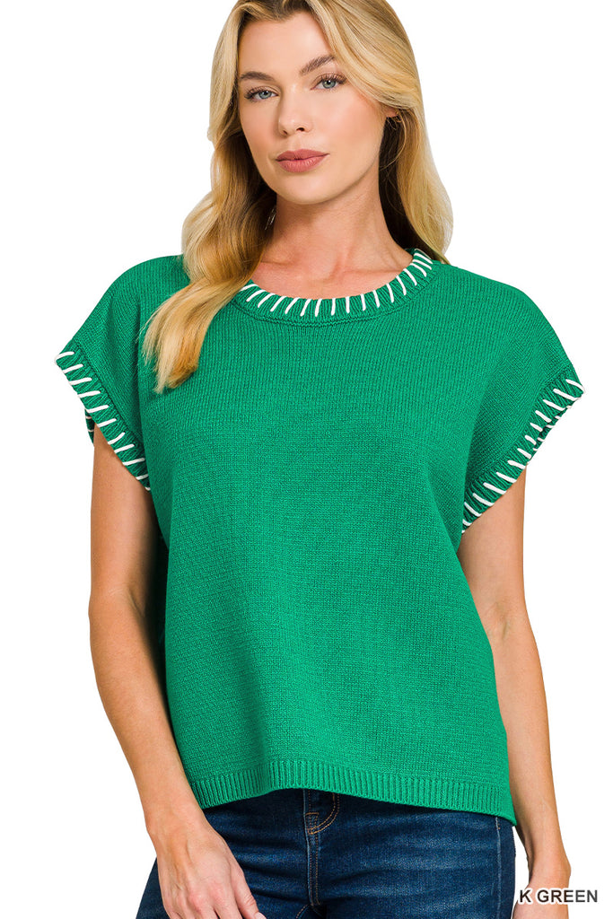Stitch Detailed Sweater Vest -Kelly Green