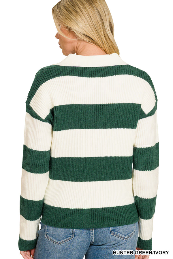 Striped Collared Sweater - Hunter