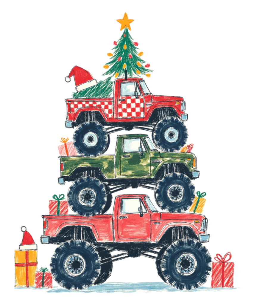 Monster Truck Christmas Tree Short Sleeve Tee