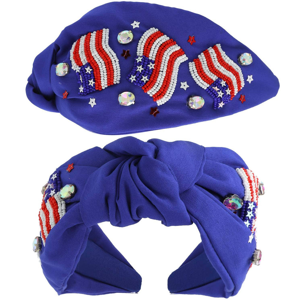 Patriotic USA Flag Jeweled Beaded Headband: Red/Blue