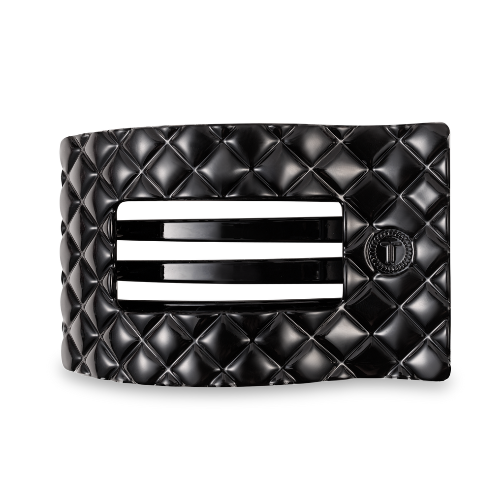 TELETIES - Flat Rectangle Hair Clip | Large | Jet Black Quilted