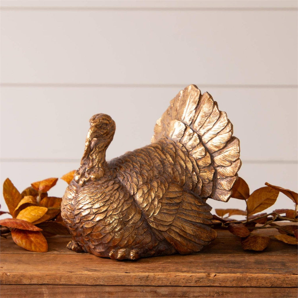 Gold Tone Turkey Figurine Fall, Thanksgiving Decor