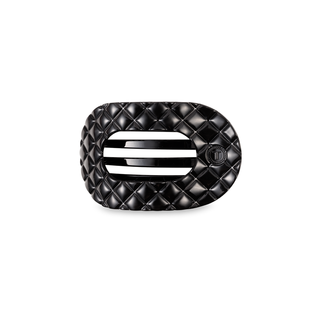 TELETIES - Flat Round Hair Clip | Small | Jet Black Quilted