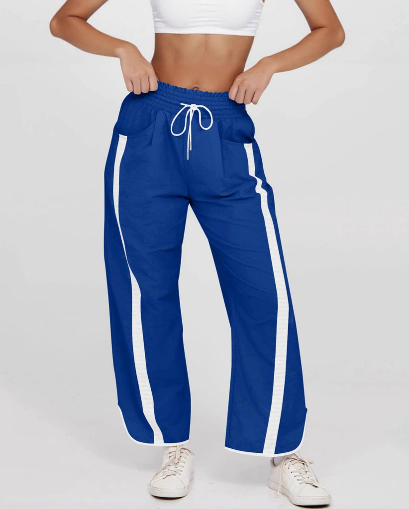 Rosa Clothing - Drawstring Workout Trousers Side Stripe Track Pants: Blue / L
