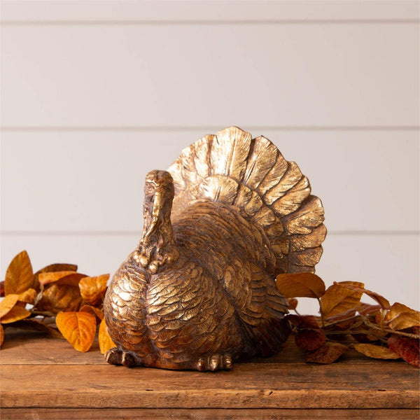 Gold Tone Turkey Figurine Fall, Thanksgiving Decor