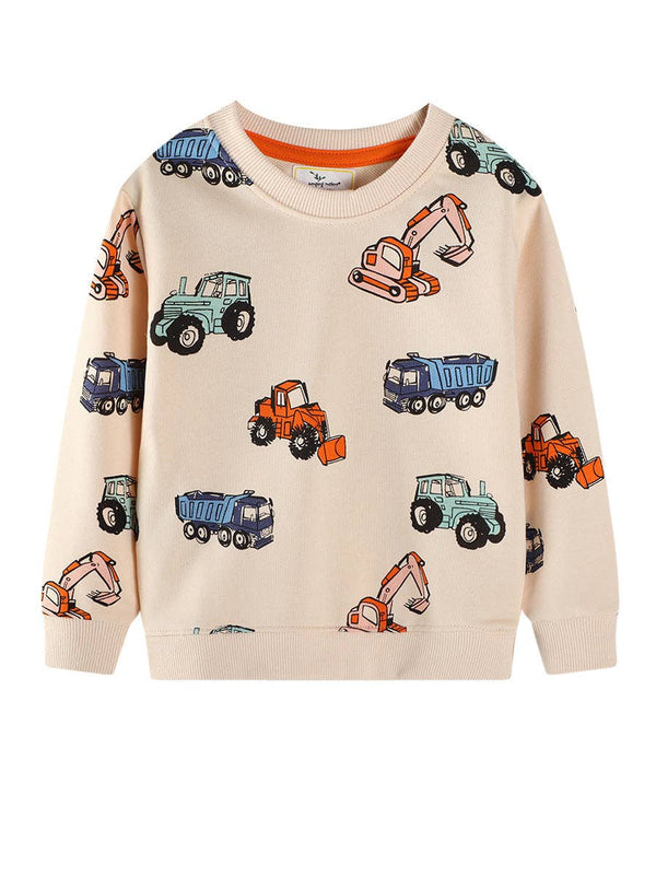 Cute Boys' Sweatshirt with Excavator Design