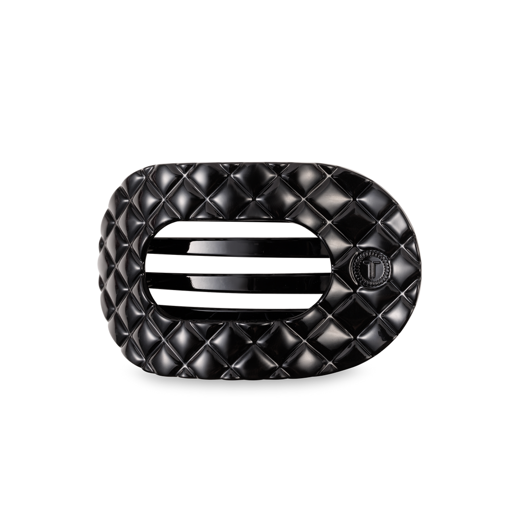 TELETIES - Flat Round Hair Clip | Medium | Jet Black Quilted