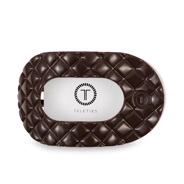 TELETIES - Flat Round Hair Clip | Large | Truly Taupe Quilted