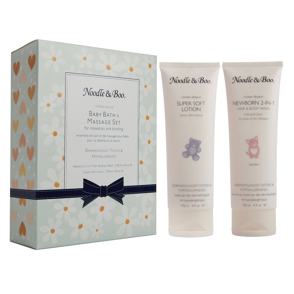 Baby Bath & Massage Set Green Daisies and Hearts