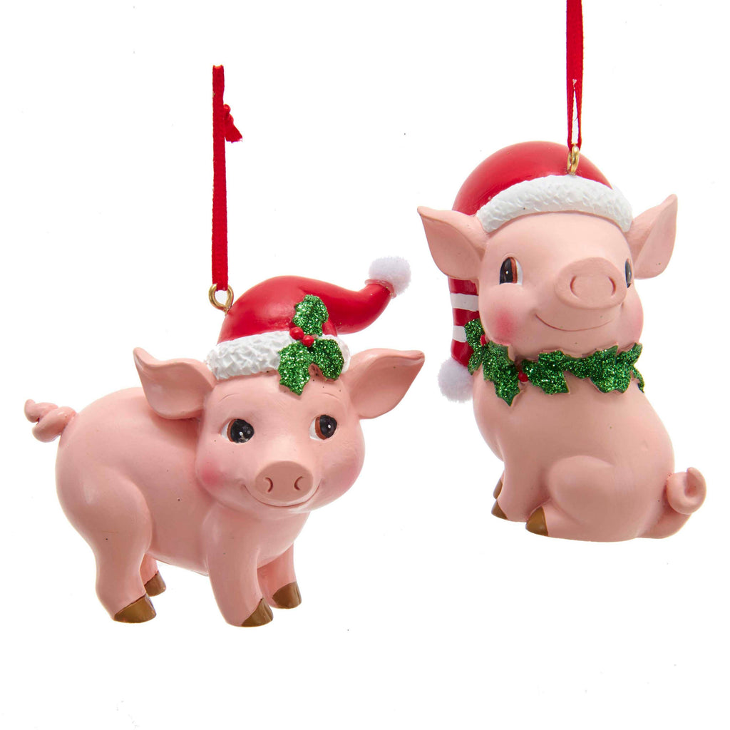 Kurt S. Adler, Inc. - 2" RESIN PINK PIG W/SANTA HAT ORNAMENT 2/A