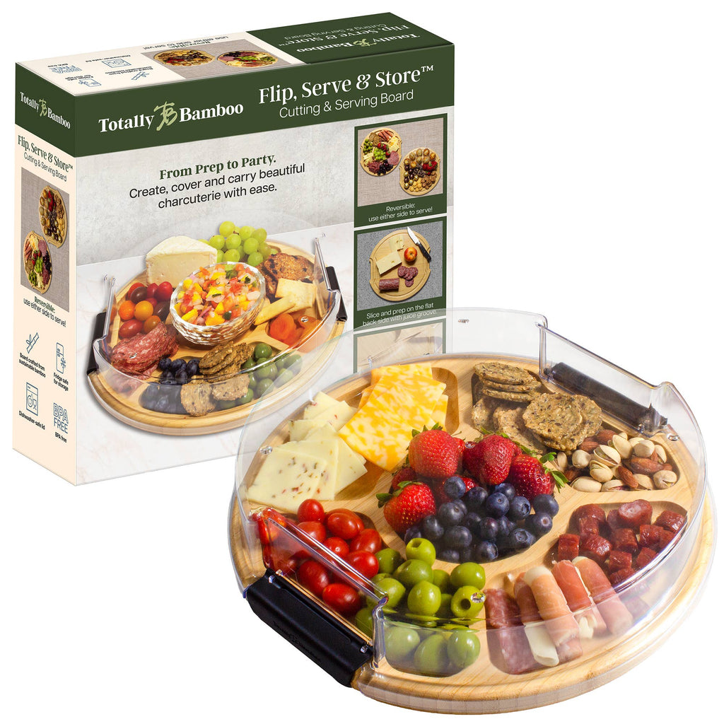 Totally Bamboo - Flip, Serve & Store® Round Charcuterie Board w/ Locking Lid