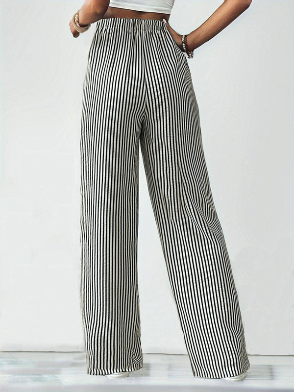 Striped slacks straight leg pants- Black