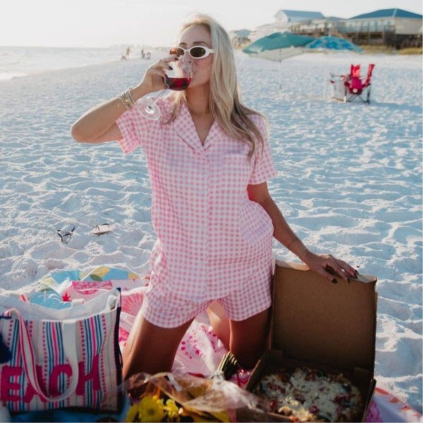 Light Pink Wholesale Plaid PJ Shorts - Steel Grace