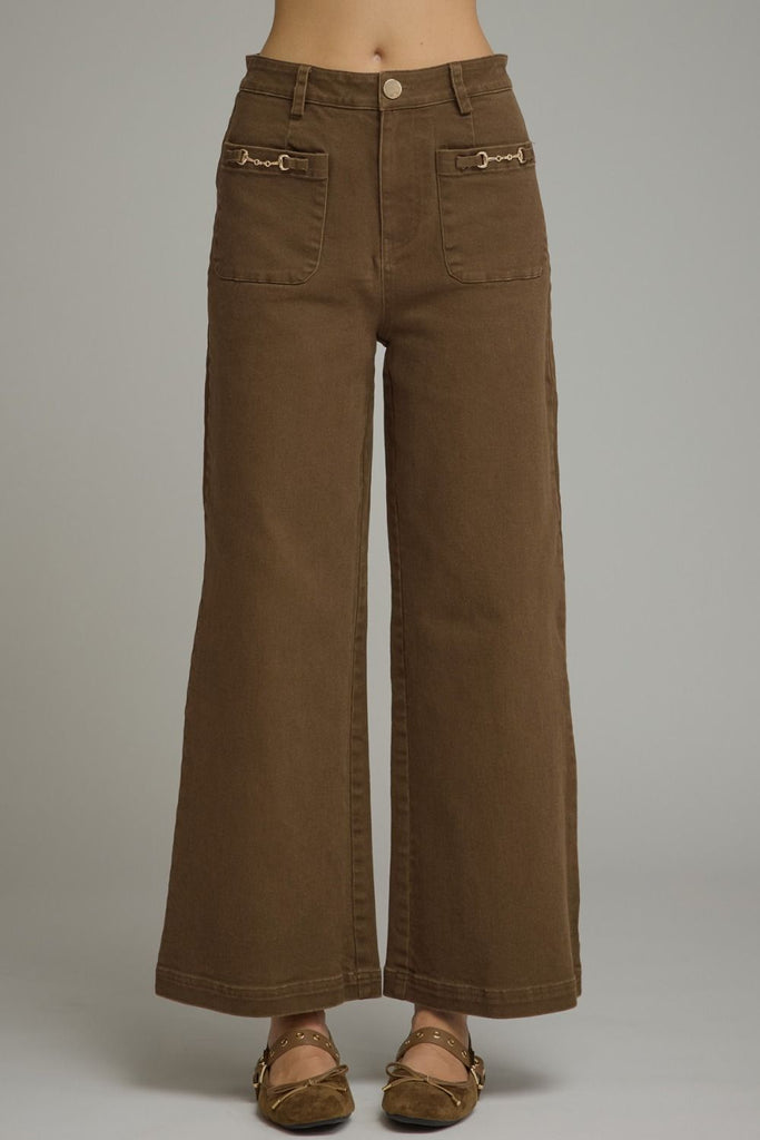 Solid Brown Wide Leg Pants